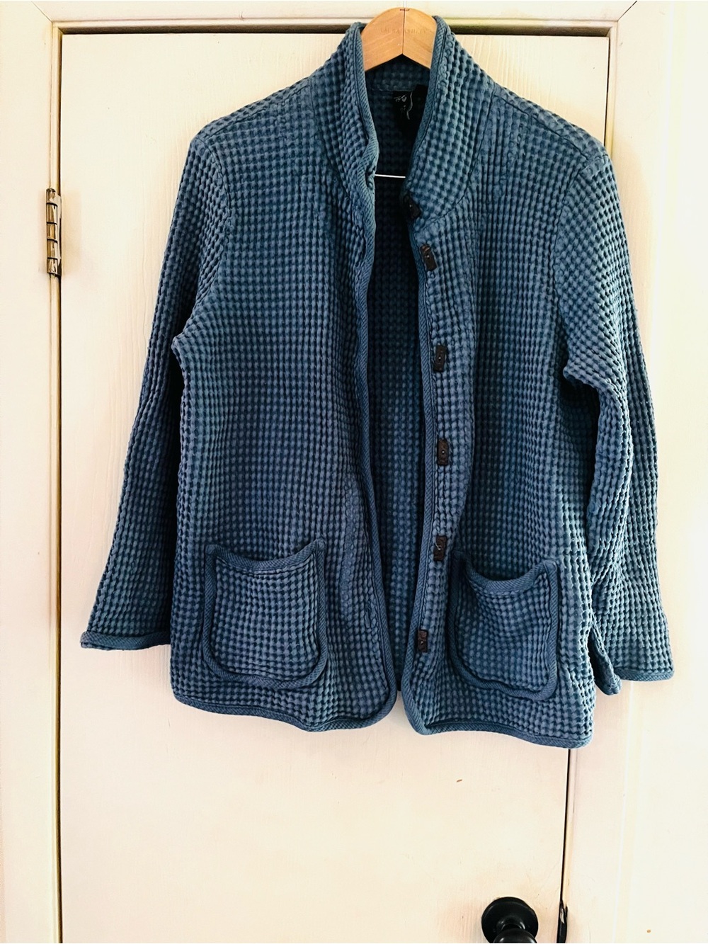 VTG 90s Artist Smock Waffle Knit Cotton Boho Western Lagenlook Light Jacket M